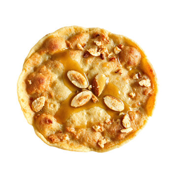 Traditional Moroccan baghrir semolina pancake with honeycomb holes isolated on white background