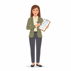 Naklejka premium Professional woman in a business suit holding a clipboard and pen, ready to take notes or sign documents