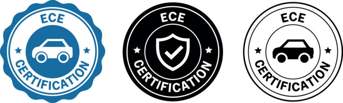 ECE Certification Badge Icons Set &ndash; Automotive Safety, Quality Assurance, Vector Emblems for Compliance Labels