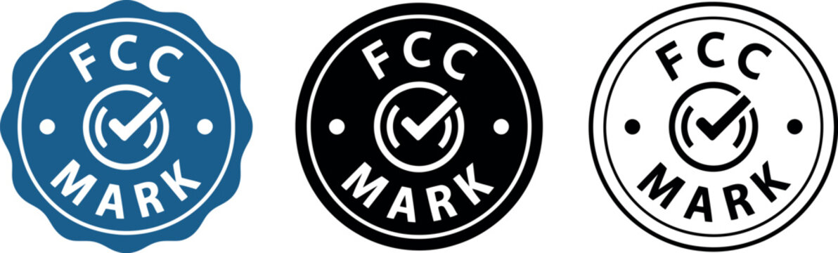 FCC Mark Badge Icons Set &ndash; Certified Compliance Vector Symbols for Electronics and Devices
