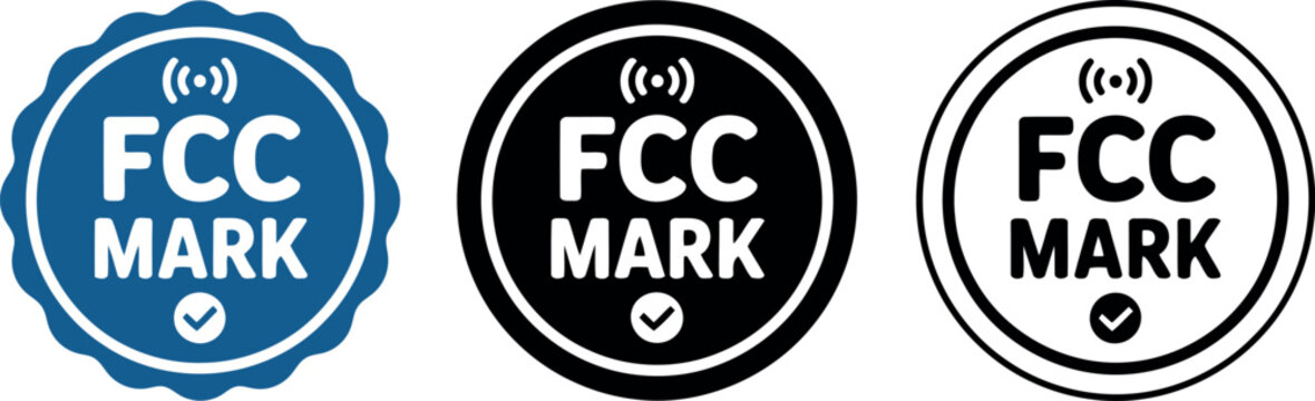 FCC Mark Certification Badge Icons Set &ndash; Vector Symbols for Compliance, Approval, and Electronic Devices