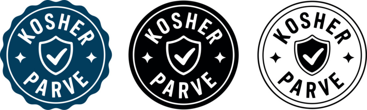 Kosher Parve Certification Badge Icons Set &ndash; Vector Emblems for Food Packaging and Labeling