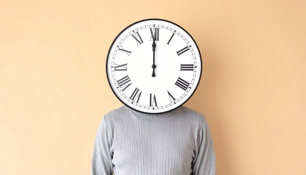 Clock Face on Person Shoulders Representing Time Management and Deadlines