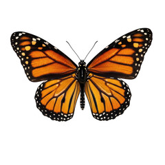 Fototapeta premium A detailed close up view of a vibrant monarch butterfly with open wings showing orange patterns
