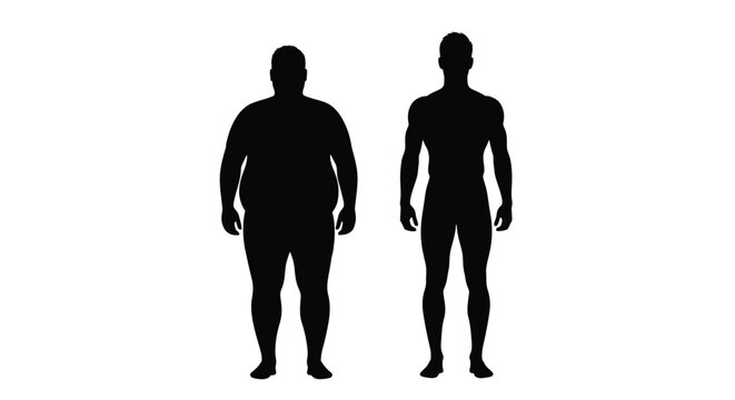 Comparing body types an obese and fit man stark silhouette