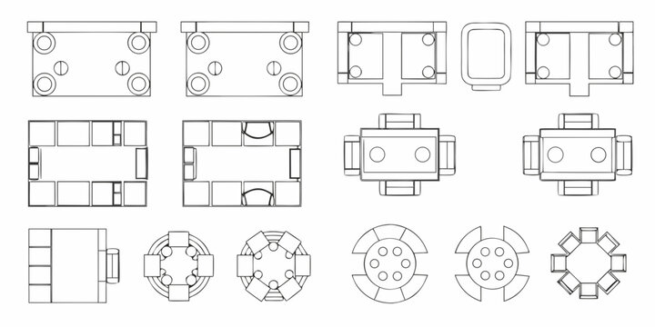 Technical drawings of various lego brick top views in black and white
