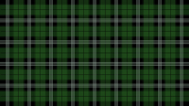 Classic dark green and black tartan plaid seamless pattern with crisp white grid lines.