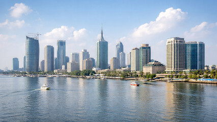 Obraz premium modern harbor skyline minimal wide shot