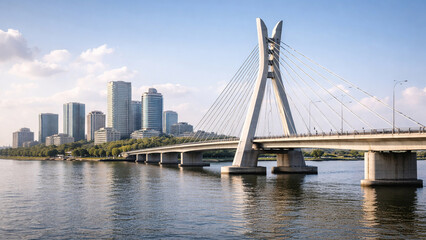 Obraz premium contemporary african bridge architecture over river modern urban infrastructure