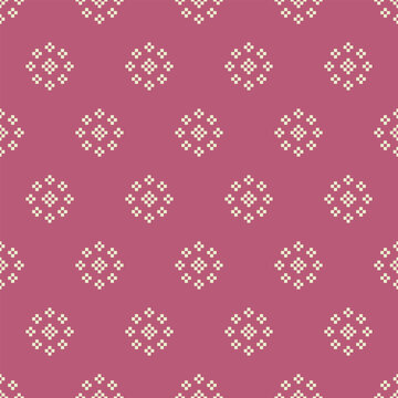 Elegant pink dobby textile pattern featuring a seamless geometric floral motif for luxury fashion.