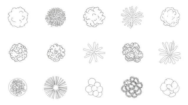 Collection of diverse geometric and organic molecular diagrams in black and white Vector