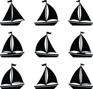Black and white sailboat vector graphics in various designs and styles for illustration and decoration purposes always
