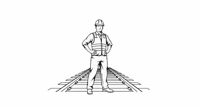 Construction worker standing on railway tracks