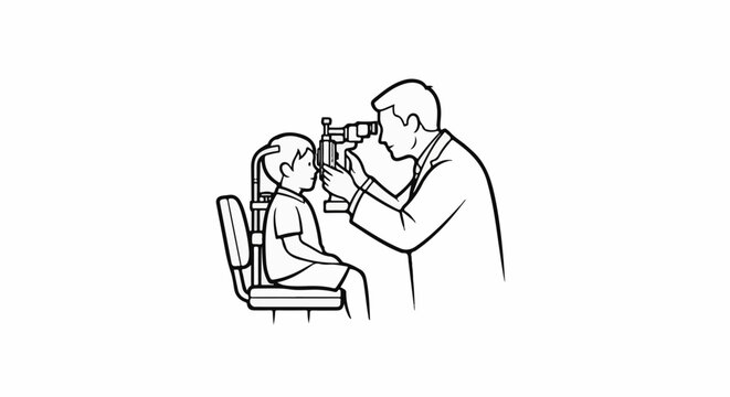 Doctor examines a child's eyes with a medical instrument