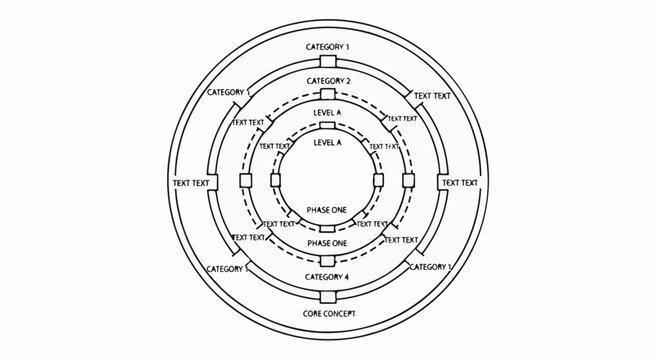 Concentric circles illustrate a conceptual framework with multiple levels and categories