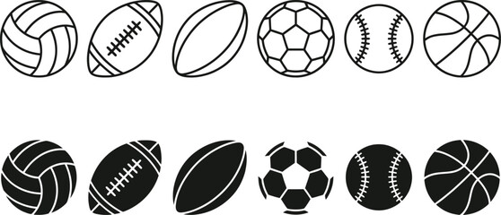 Vector illustration of various sports balls in black and white designs © SKY DRIVE