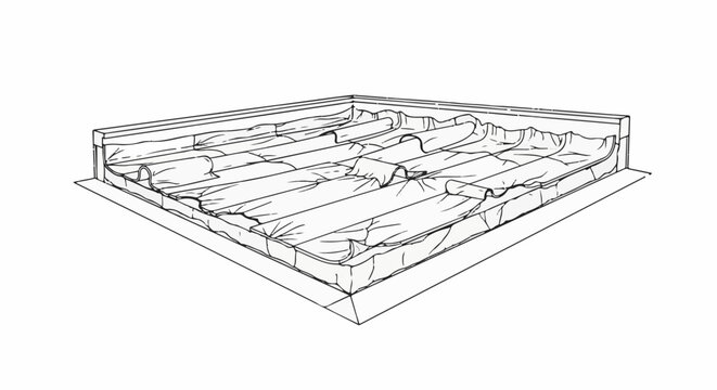 Drawing of a mattress with a protective sheet over it, viewed from an angle