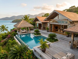 Fototapeta premium Luxury Tropical Villa with a Stunning Infinity Pool Overlooking the Ocean
