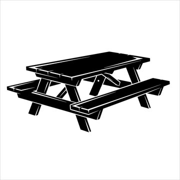 Wooden Picnic Table Silhouette Vector Illustration Isolated on White Background