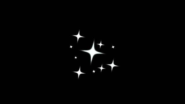 Twinkle star sparkle loop, animated star sparkle vector doodles,Flickering light effect,4K black screen animation for video, or outer space themes. star twinkling for festive holiday event