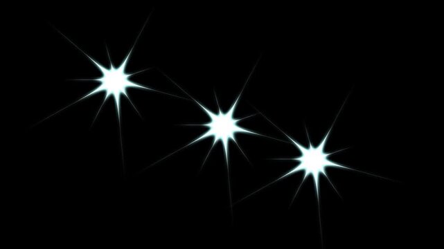 Twinkling star sparkle motion graphics, white glowing dots and retro vector doodle stars blinking softly in the night sky, black screen background, motion graphics 4K