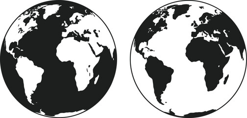 Black and white vector illustration of globe with two different views © LOVEU