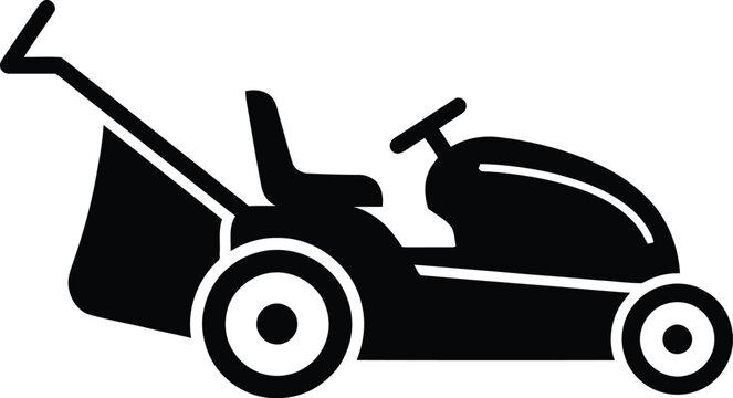 Vector graphic illustration of black lawn mowers on white background