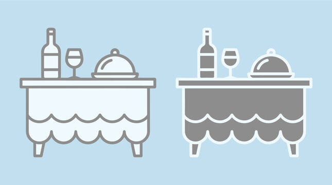 Vector graphic illustration of two buffet tables with wine and food