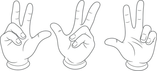 Fototapeta premium Three variations of the peace and victory hand gestures displayed side by side Vector