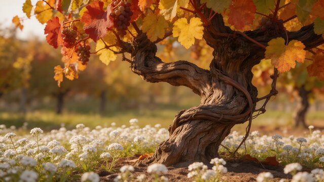 Wine grape tree with autumn leaves