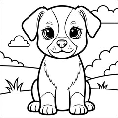 Fototapeta premium A cute cartoon puppy sitting in a field with clouds