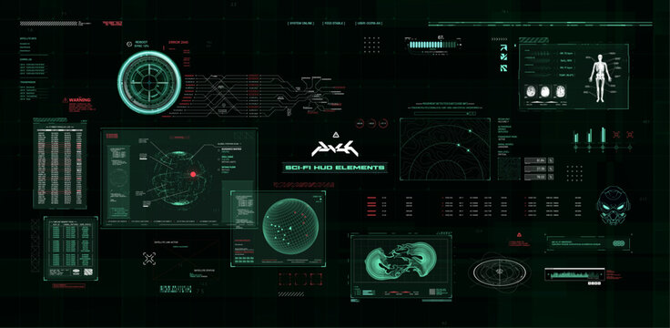 Sci-fi control center dashboard with HUD interface, satellite data, 3D hologram Earth Globe. HUD, UI military control center dashboard, hi-tech technology, futuristic user interface. Vector GUI panel