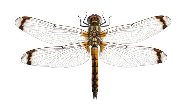 Beautiful brown and orange dragonfly with delicate wings, isolated on transparent background.