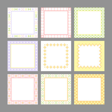 Decorative retro-inspired square frames set with patchwork quilt blocks and check patterns. Ornamental memo notepad vector design templates with copy space.