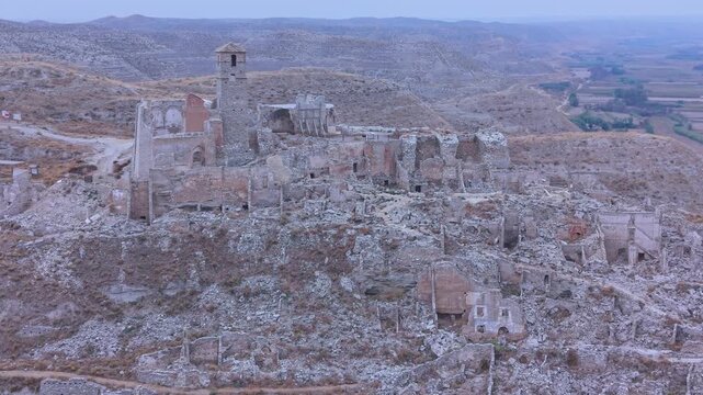 Aerial view from a drone of the old town of Rod&eacute;n in the Central Region of the province of Zaragoza. Autonomous Community of Aragon. Spain. Europe