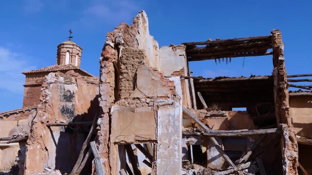 Landscapes of the old town of Belchite in the Campo de Belchite region of the province of Zaragoza, Autonomous Community of Aragon, Spain, Europe