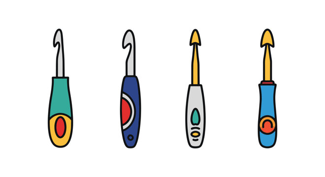 Crochet Hook Icon Line art simple shapes illustration