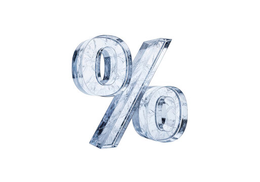 A realistic glossy 3d rendered percent sign made of clear glass on transparent background