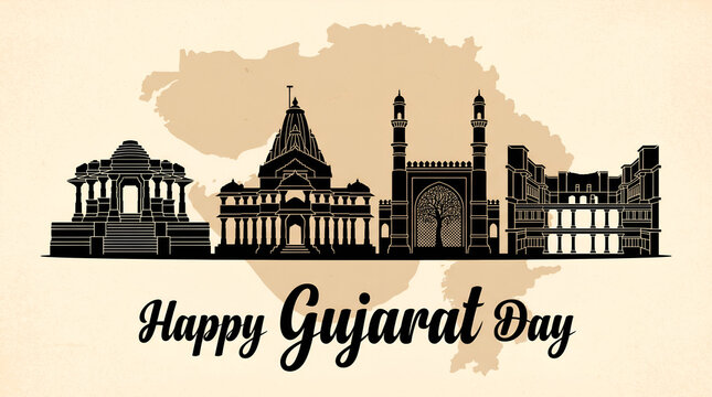 Gujarat day poster design with iconic temples.