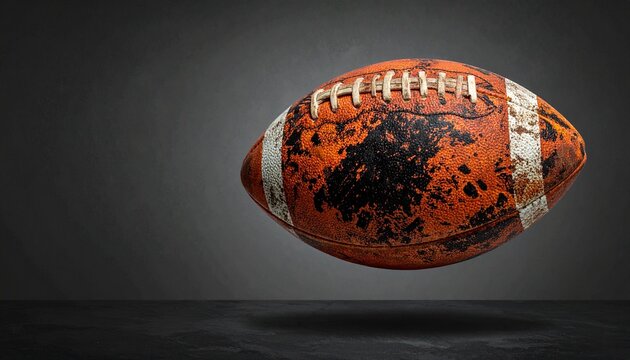 Neon football glowing with surreal rugged energy, scuffed leather radiating electric vitality, merging sport, resilience, and transformation into a vision of endurance and renewal.