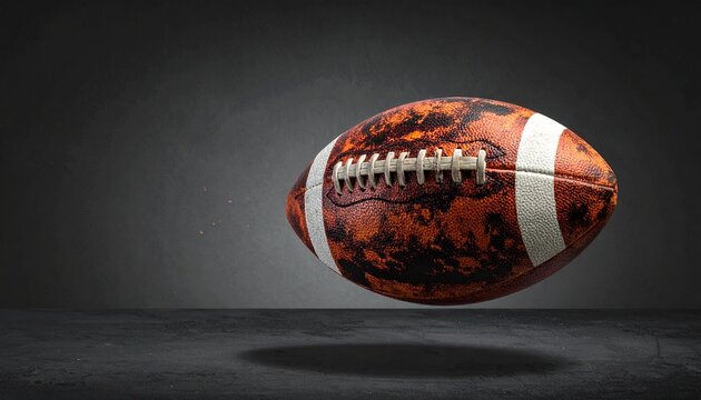 Neon football glowing with surreal rugged energy, scuffed leather radiating electric vitality, merging sport, resilience, and transformation into a vision of endurance and renewal.