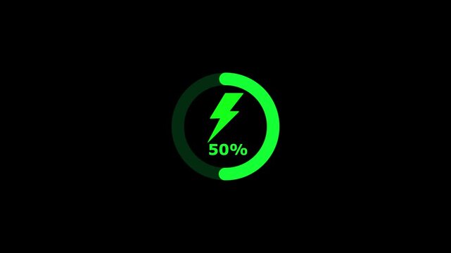 fast charging smartphone. the charging process is displayed on the screen. power voltage. Smartphone charging icon 100 percent battery level lightning