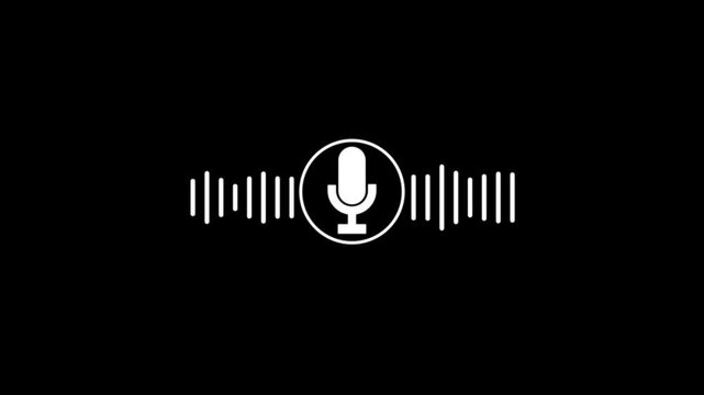 voice recording and podcast mic microphone button icon animation. Audio microphone icon animation in black background