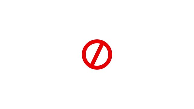 Warning, stop or no entry forbidden circle on black background. Animation of delete, denied, ban or block icon 4k video animation .