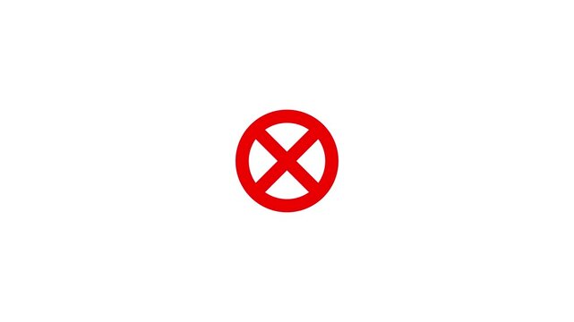 Warning, stop or no entry forbidden circle on black background. Animation of delete, denied, ban or block icon 4k video animation .