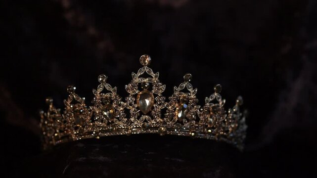 Premium Golden Crown with Citrine Gemstones on Velvet Background
Elegant luxury golden crown adorned with radiant yellow gemstones placed on a dark velvet texture background. 