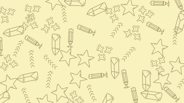 Abstract design featuring various elements like stars, pencils, arrows, and crystals. Ideal for stationery, scrapbooking, digital art, and backgrounds.