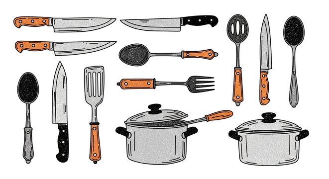 Collection of Kitchen Utensils and Cookware.