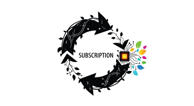subscription service icon with arrows and colorful leaves