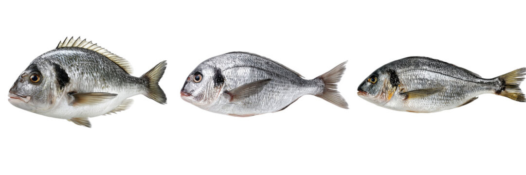 Set of Whole golden dorado fish, natural texture and fins visible on transparent png background. Ai generated